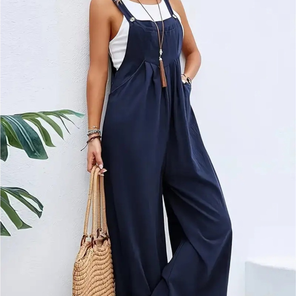 Navy/Royal Blue Jumpsuit Wide-Leg Sleeves